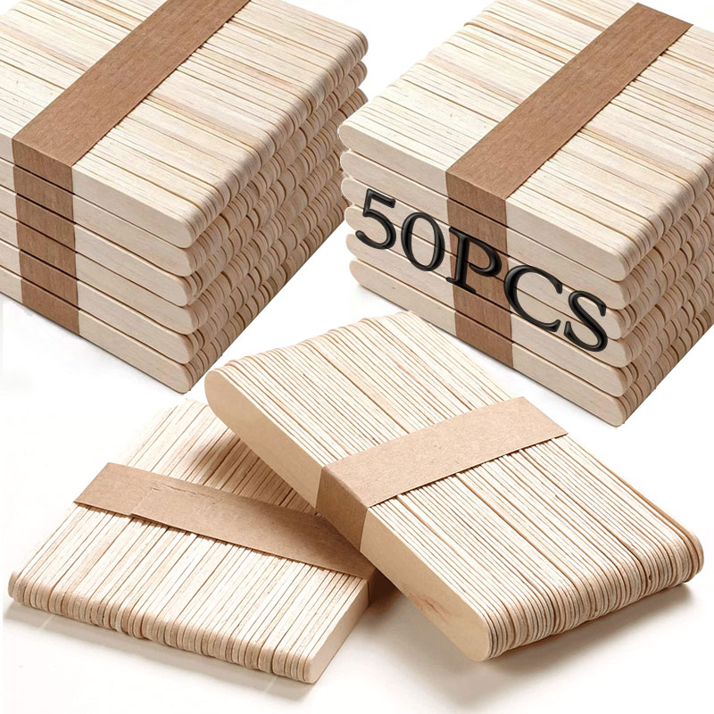 Art Craft Ice Cream - 50PCS Popsicle Sticks Natural Wooden Ice