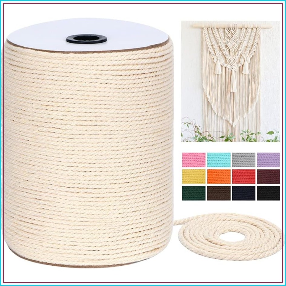 Macrame Cord Cotton - 4mm x 328Yds Natural Cotton Macrame