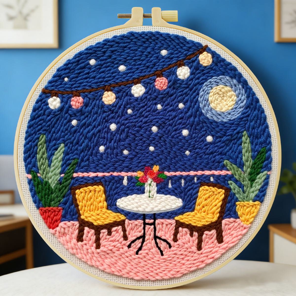 Punch Needle Kit - 20X20CM/7.87inch Table punch needle embroidery set