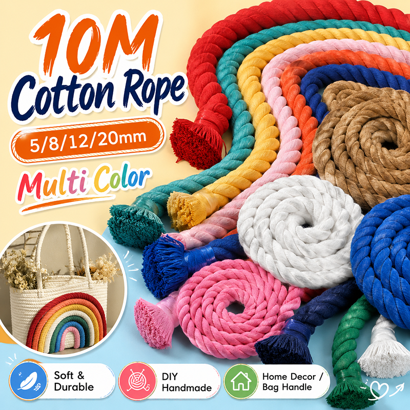 Macrame Cord Cotton - 10Meters 5/8/12/20mm Colorful Braid Macrame Cord