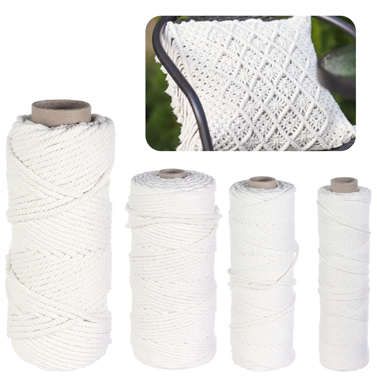 Macrame Cord Cotton - 50-100 yards White Cotton Macrame Cord