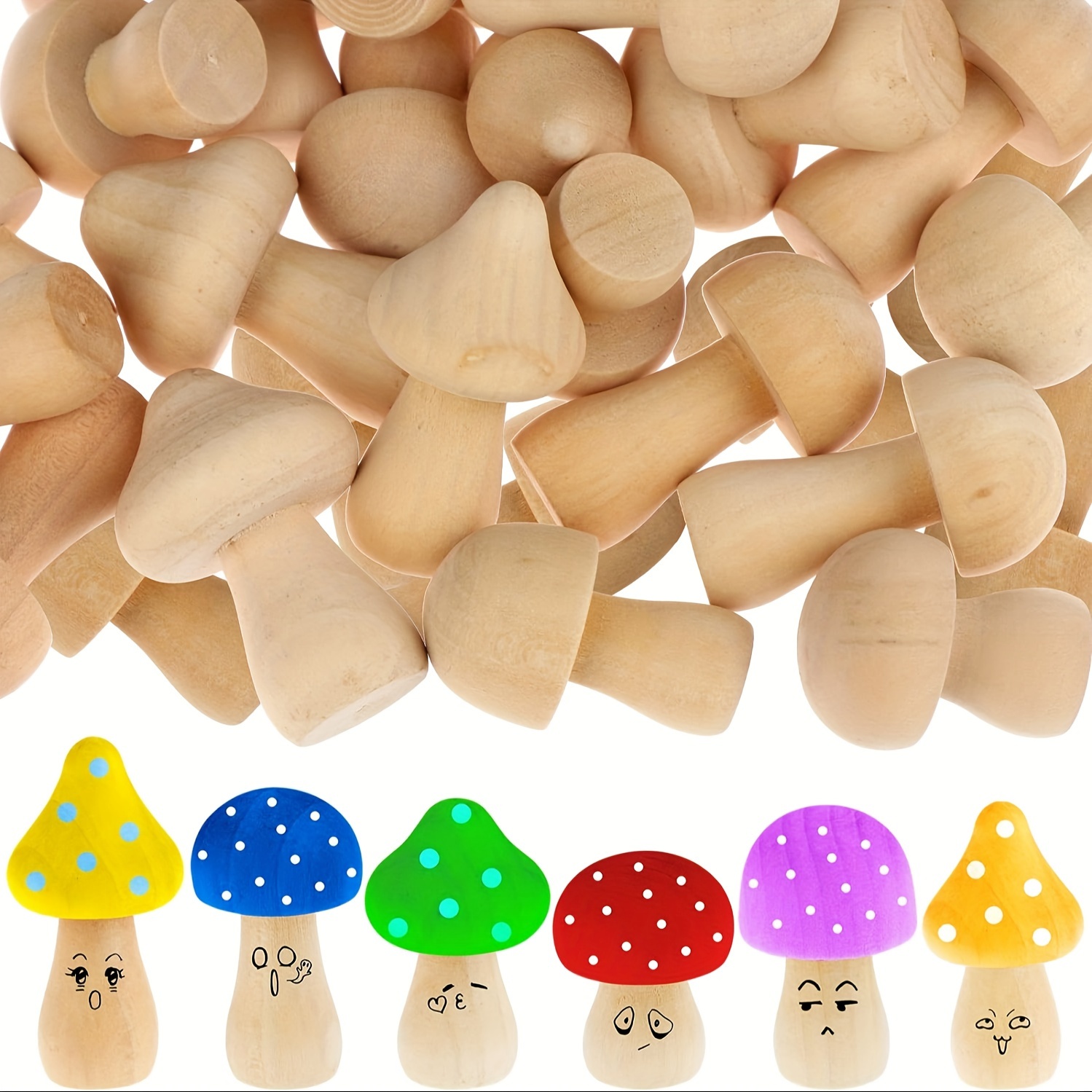Craft And Art Difference - 48Pcs Wooden Mushroom Set, 6 Different