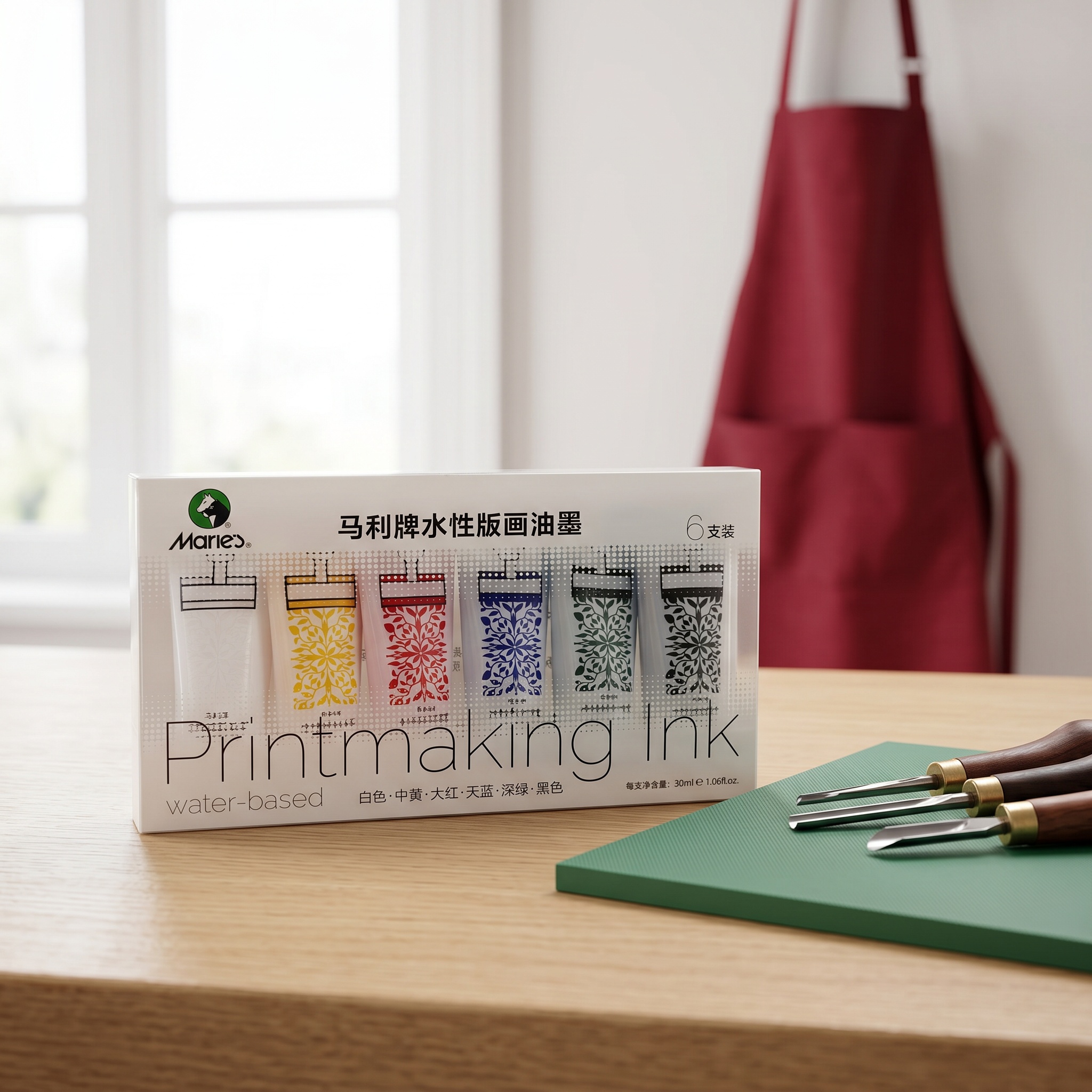 Lino Printing Block - 6Pcs Marie's Water-based Printmaking Ink 30ml