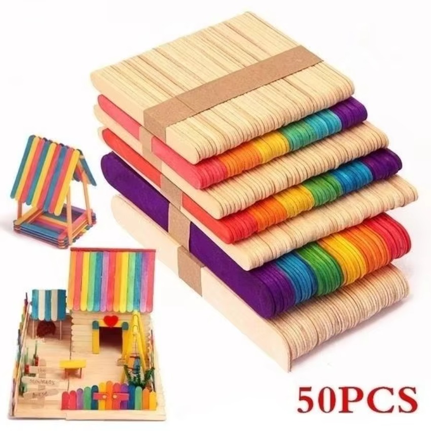 50Pcs Lot Natural Colored Wood - Art Craft Ice Cream avaliação e preço