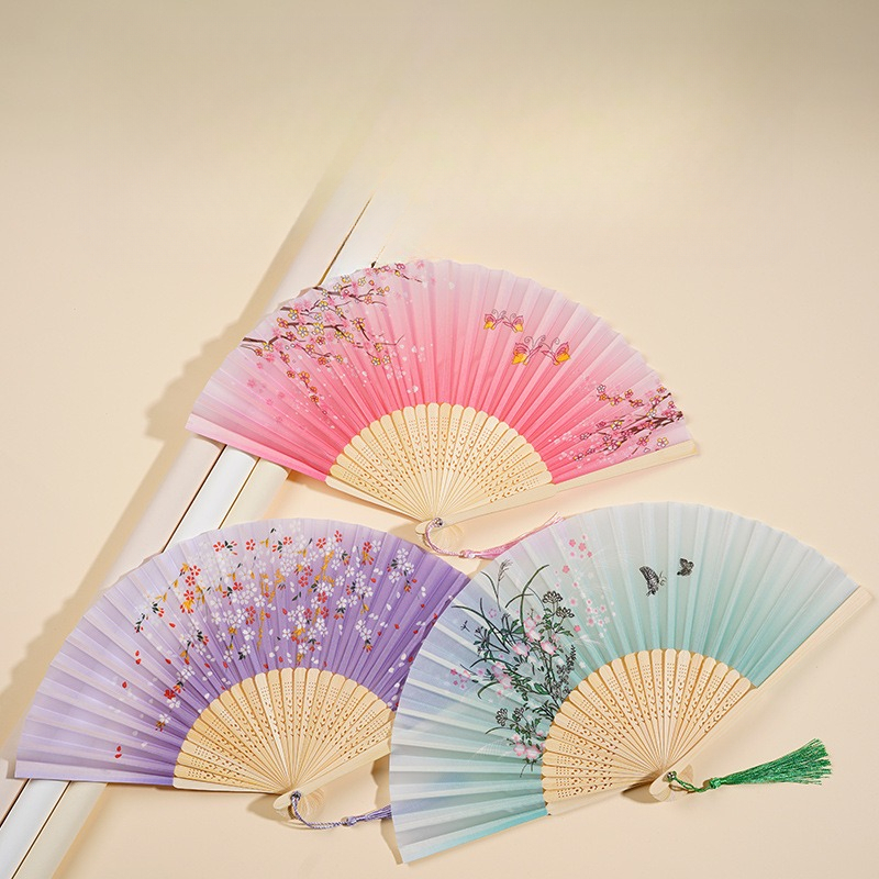 Chinese Silk Folding Fan Vinta - Art Craft Video avaliação e preço