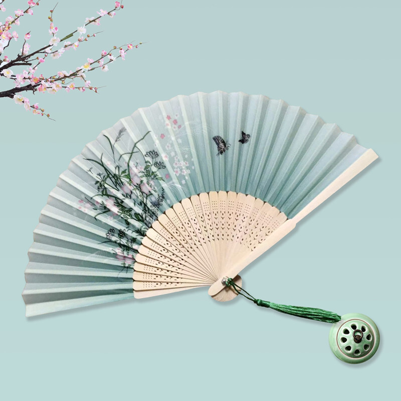 Chinese Silk Folding Fan Vinta - Art Craft Video avaliação e preço