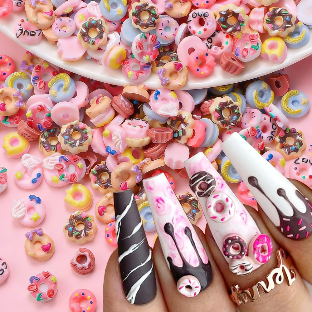 50pcs Pink Donut Cartoon Nail  - Art Craft Ice Cream avaliação e preço
