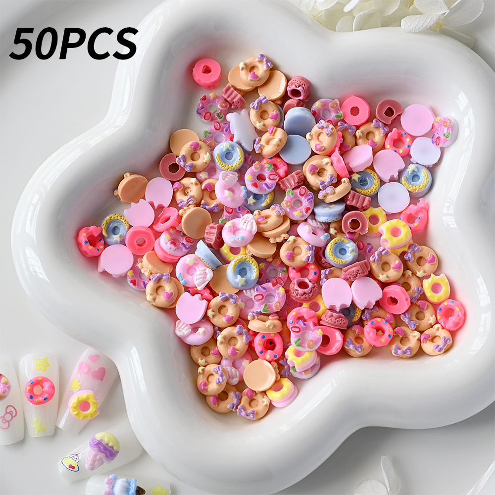 50pcs Pink Donut Cartoon Nail  - Art Craft Ice Cream avaliação e preço