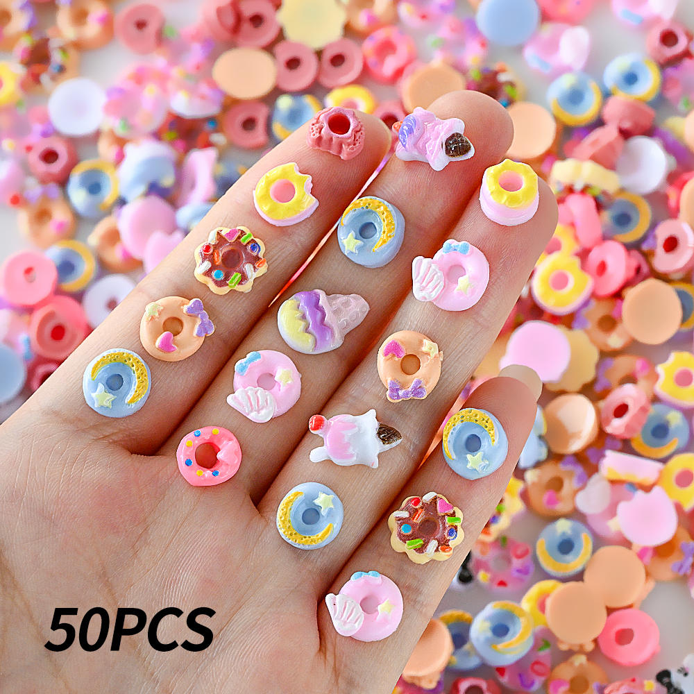 50pcs Pink Donut Cartoon Nail  - Art Craft Ice Cream avaliação e preço