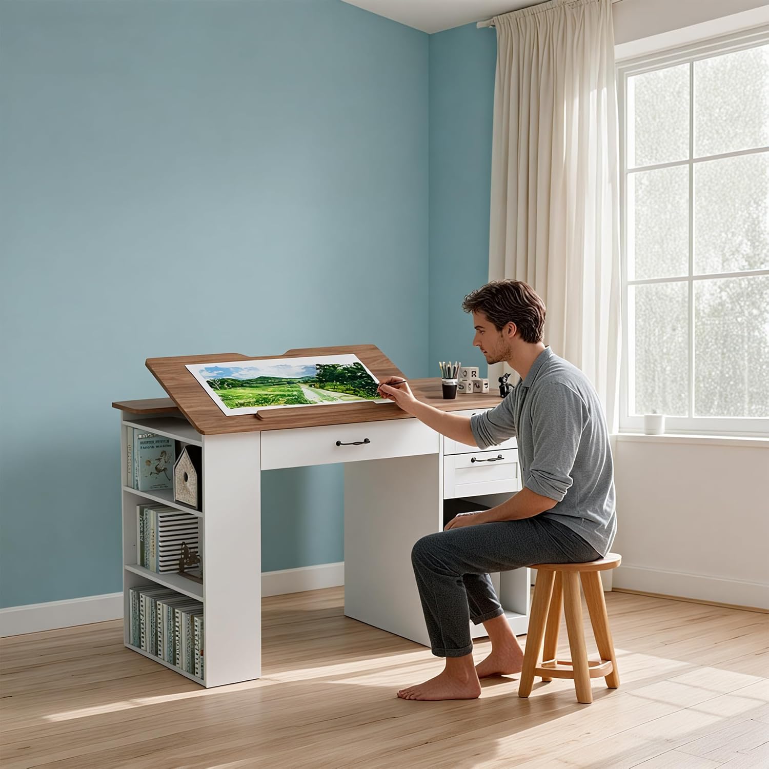 Drafting Table with Storage Ca - Art & Craft Paper Ideas For Kids avaliação e preço