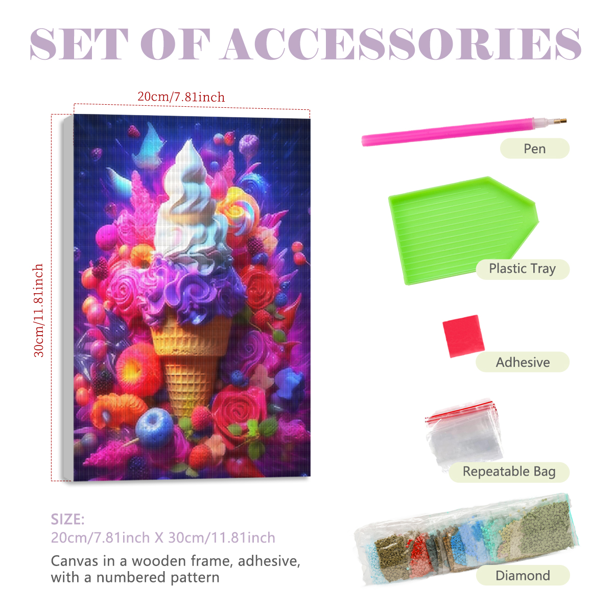 1pc frameless  5D Diamond Pain - Art Craft Ice Cream avaliação e preço