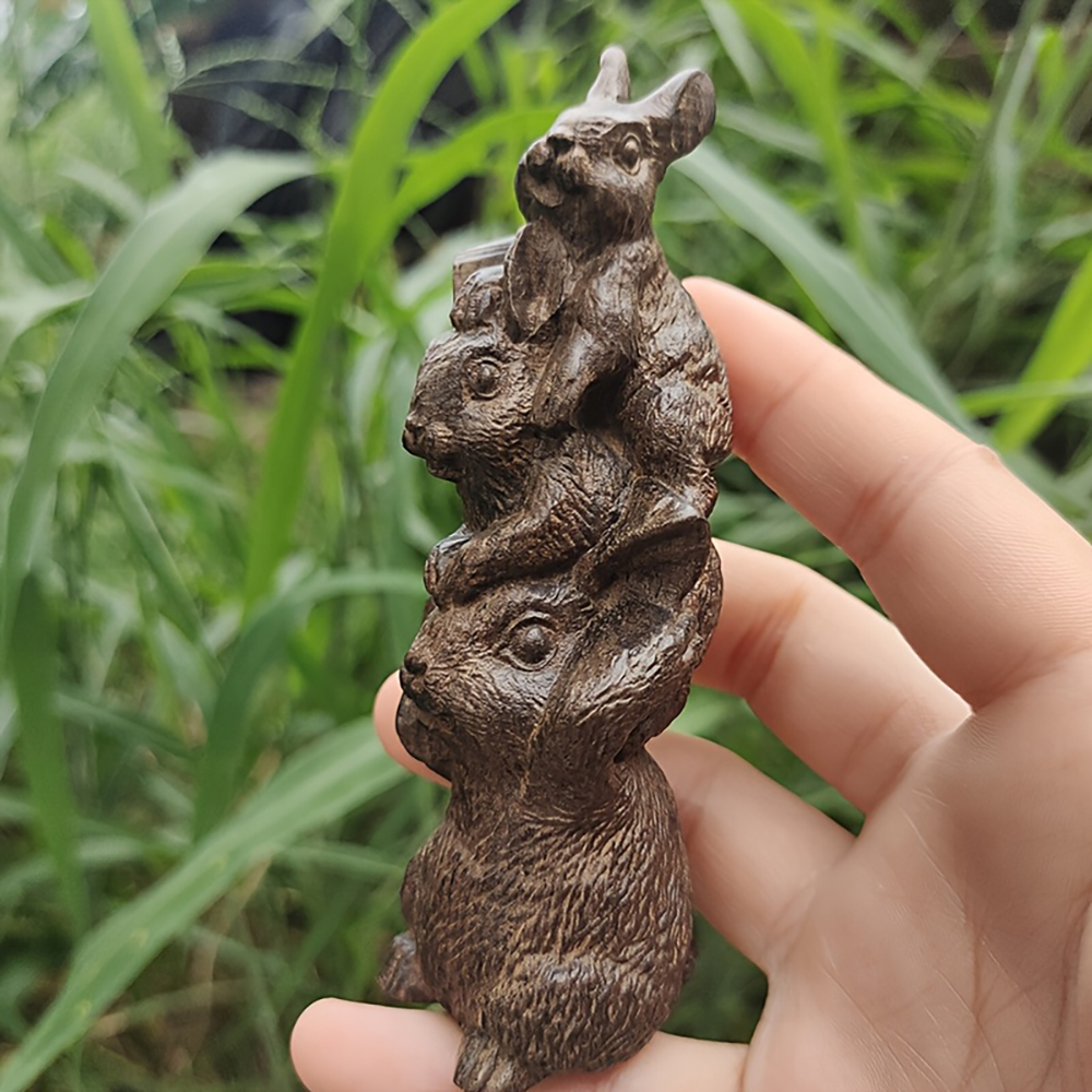 Wooden Three Rabbits Stacking  - Art Craft Winter avaliação e preço