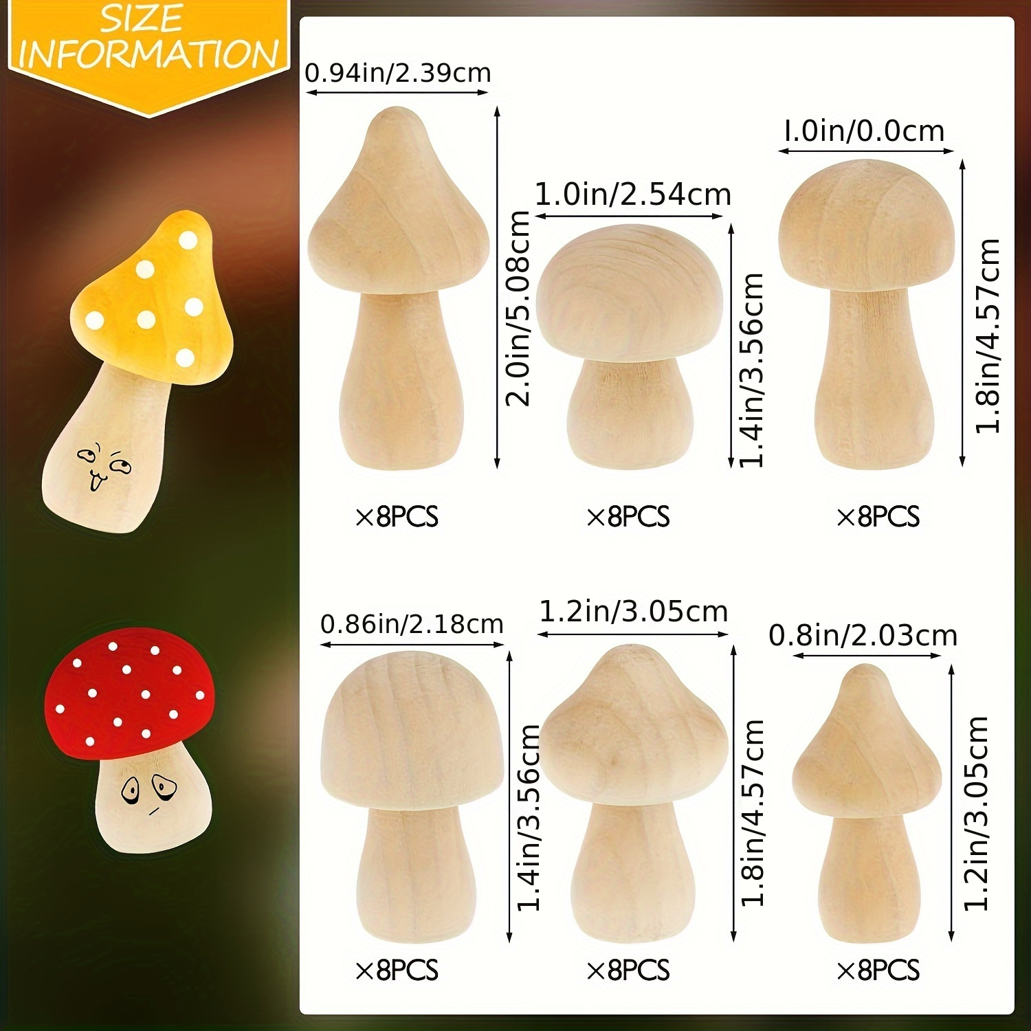48Pcs Wooden Mushroom Set, 6 D - Craft And Art Difference avaliação e preço
