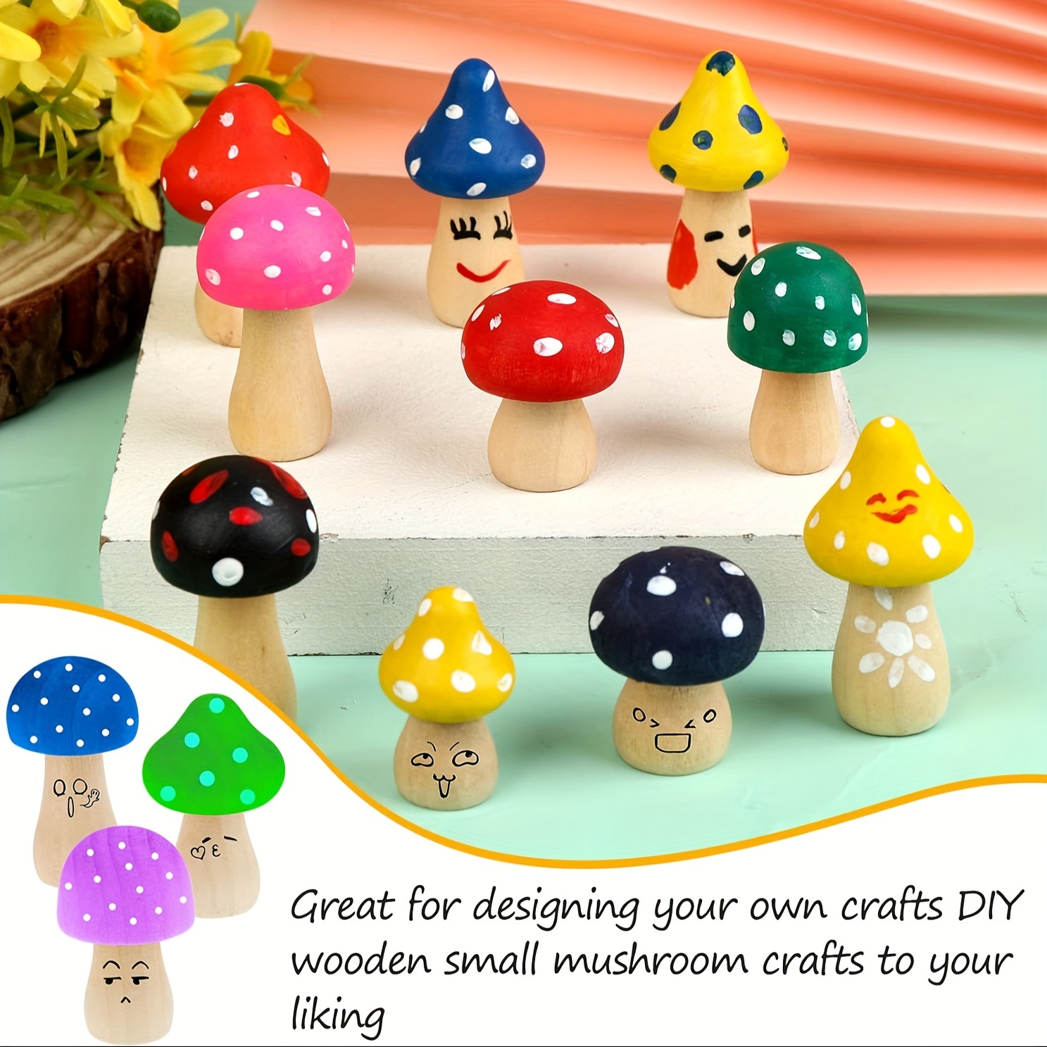 48Pcs Wooden Mushroom Set, 6 D - Craft And Art Difference avaliação e preço