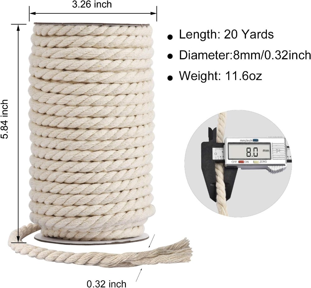 8mm x 20 Yards Natural Unbleac - Macrame Cord Cotton avaliação e preço